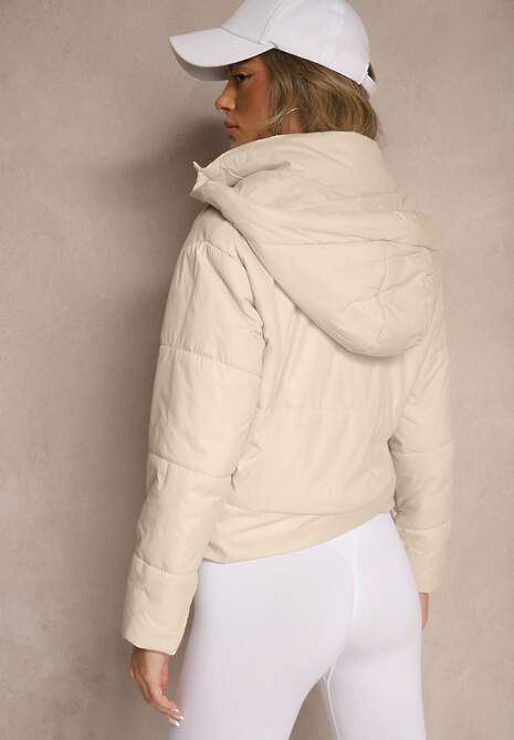 Ciemnobeżowa Kurtka z Szerokim Pikowaniem i Nieodpinanym Kapturem Ninilira