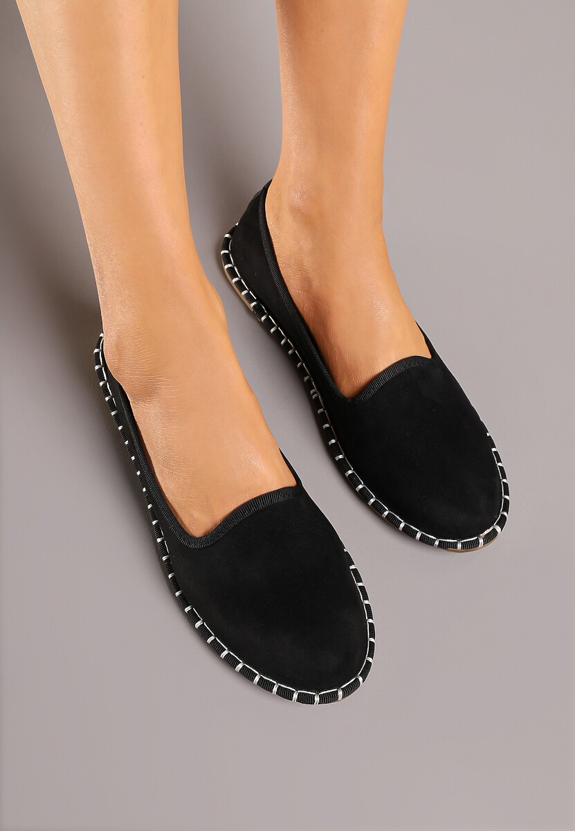 Czarne Espadryle Balerinki z Przeszyciami Firalissea