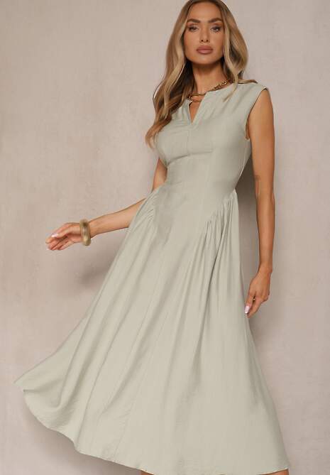 Zielona Rozkloszowana Sukienka z Wiskozy Lirune