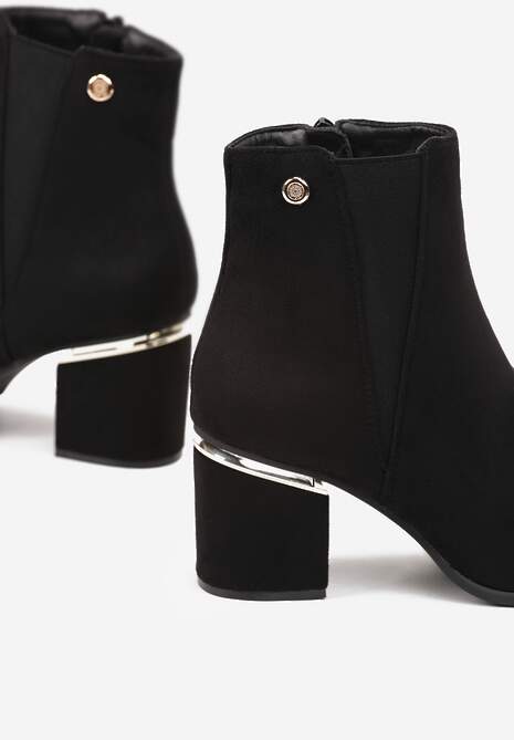 Czarne Botki z Niskiem w Szpic z Ozdobnym Słupkiem Velourio