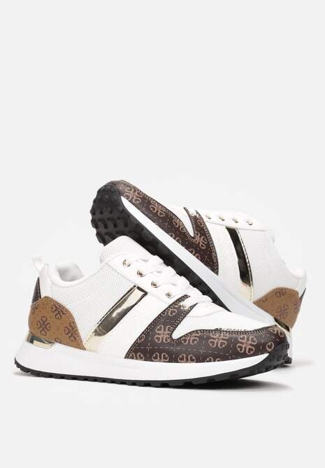 Białe Wzorzyste Sneakersy przed Kostkę na Grubej Podeszwie Odenia