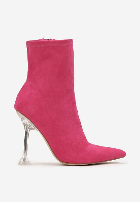 Fuksjowe Botki na Transparentnym Klepsydrowym Obcasie Polyxeni