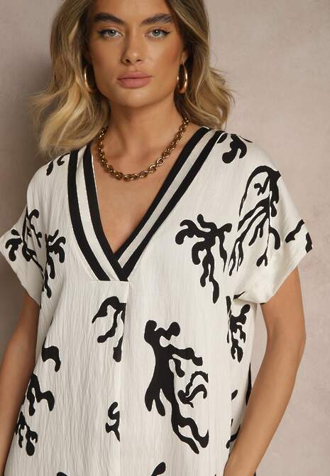 Czarno-Beżowa Pudełkowa Sukienka z Wiskozą i Lnem Sadeone