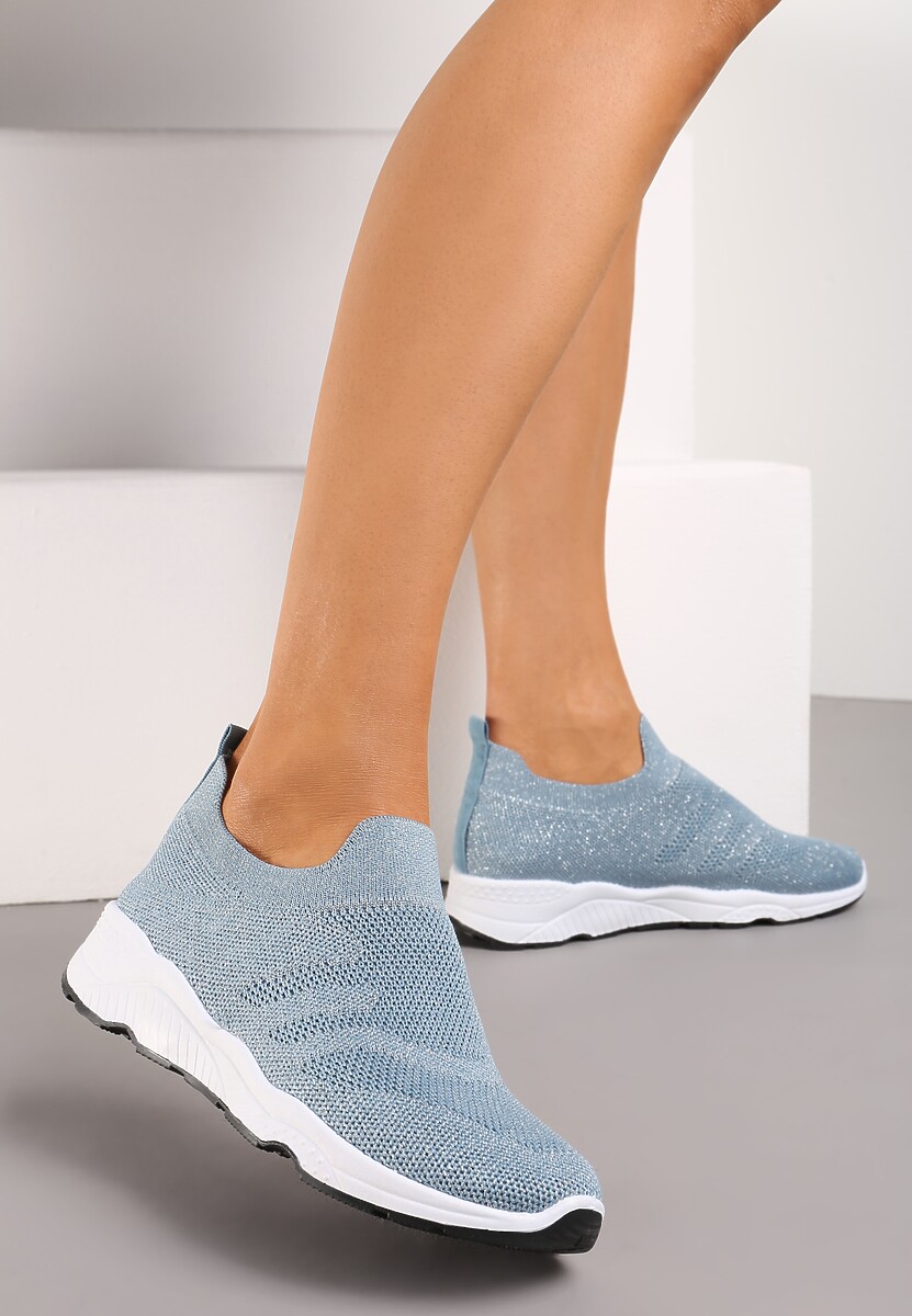 Jasnoniebieskie Buty Sportowe na Płaskiej Podeszwie z Elastyczną Cholewką Urselith