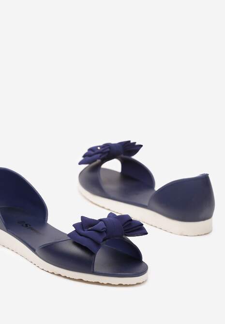Granatowe Balerinki Meliski z Materiałową Kokardką w Pasującym Kolorze Anirtepa