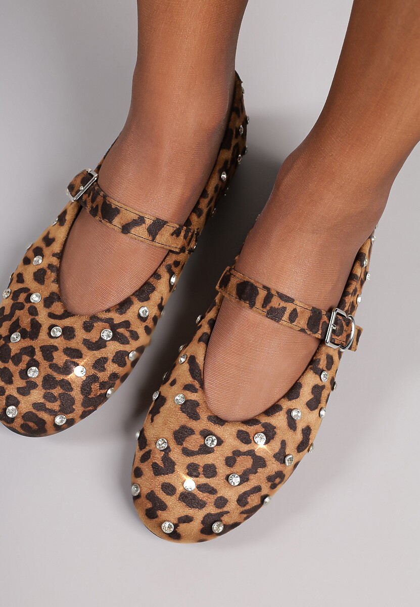 Panterkowe Balerinki Vices w Stylu Mary Jane z Ćwiekami i Skórzaną Wkładką Riladora