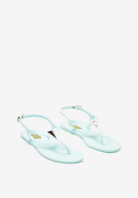 Jasnoniebieskie Płaskie Sandały w Stylu Japonek Zapinane na Sprzączkę z Aplikacją Abirena