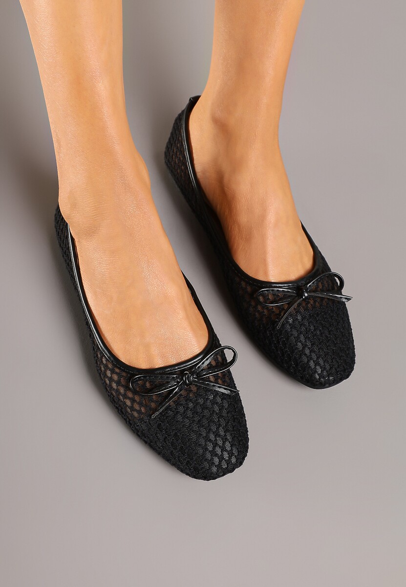 Czarne Siateczkowe Balerinki z Ozdobną Kokardką Nairisola