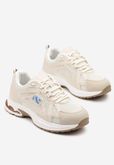 Beżowe Sneakersy Ozdobione Geometrycznym Motywem Tasoti