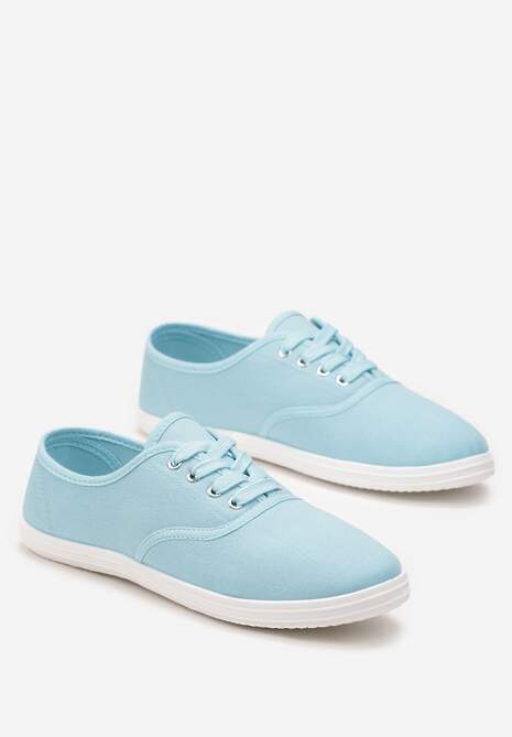 Niebieskie Klasyczne Sznurowane Tenisówki na Płaskiej Podeszwie Efona