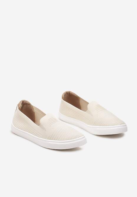 Beżowe Wsuwane Tenisówki Ozdobione Wstawką z Ekoskóry na Zapiętku Eliriaba