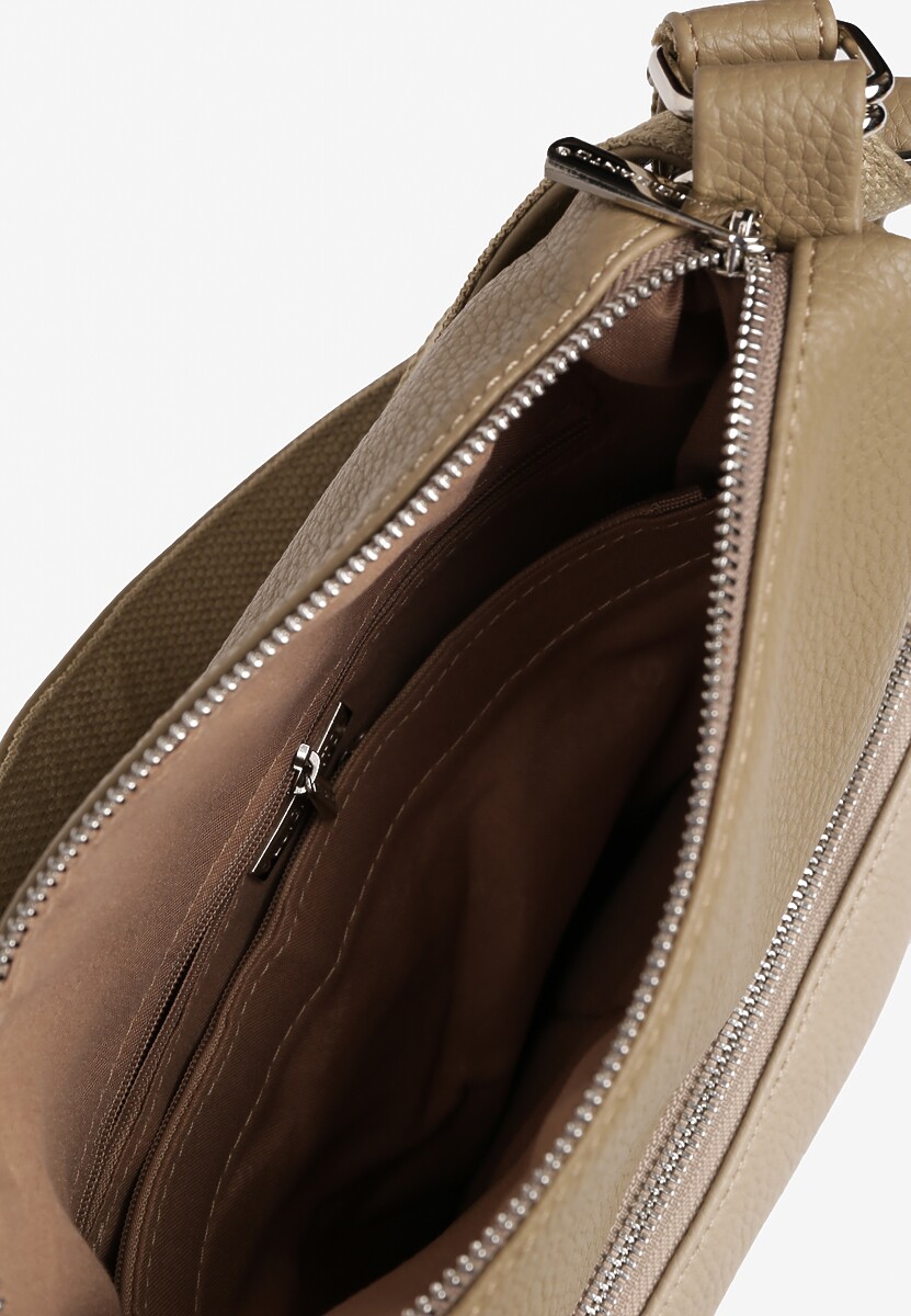 Ciemnobeżowa Torebka Ozdobiona Metalicznym Napisem Tenzara