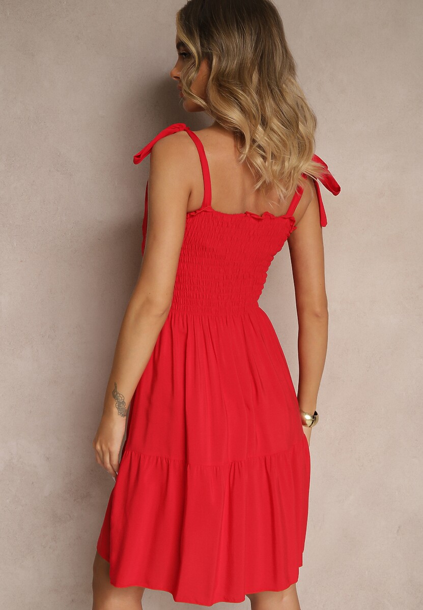 Czerwona Sukienka z Bawełny Ozdobiona Wiązaniem Tollasea