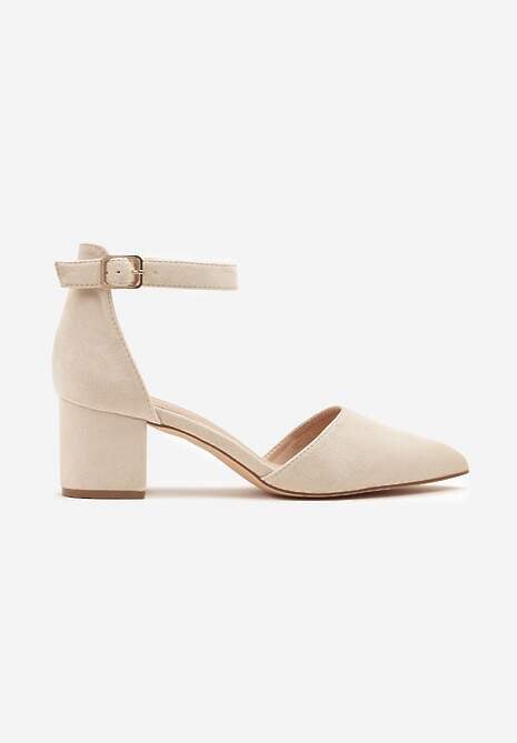 Beżowe Czółenka na Słupku Vices ze Skórzaną Wkładką i Paskiem przy Kostce Nurilora