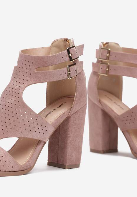 Różowe Sandały na Wysokim Słupku z Perforacją Meeyah