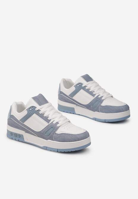 Niebieskie Sznurowane Sneakersy z Przeszyciami na Grubej Podeszwie Sillvina