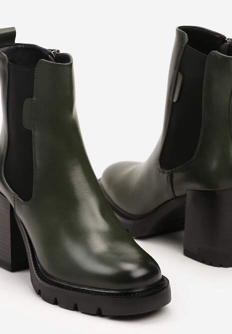 Zielone Botki na Słupku i Platformie w Stylu Sztybletów z Ociepleniem Rinbelle