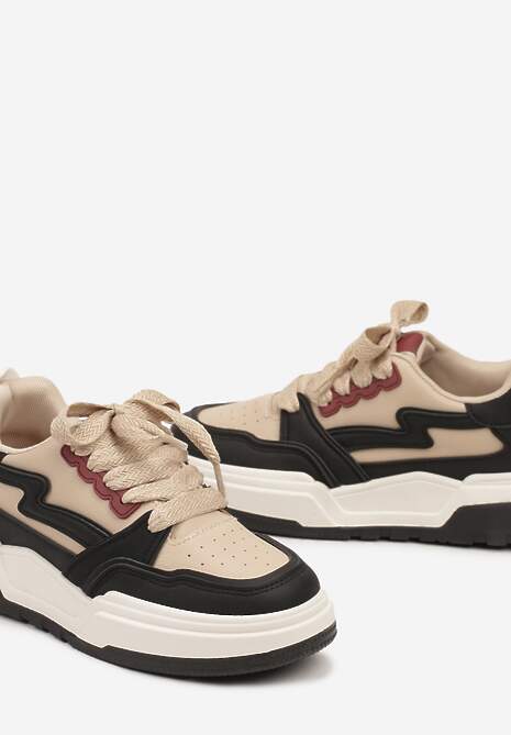 Czarne Sneakersy z Przeszyciami i Grubą Podeszwą Berinela