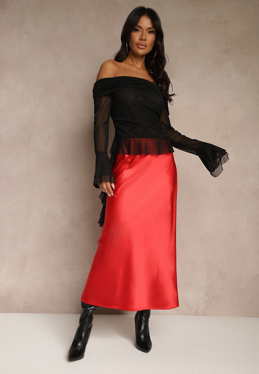 Czerwona Spódnica Satynowa High Waist Pillizze