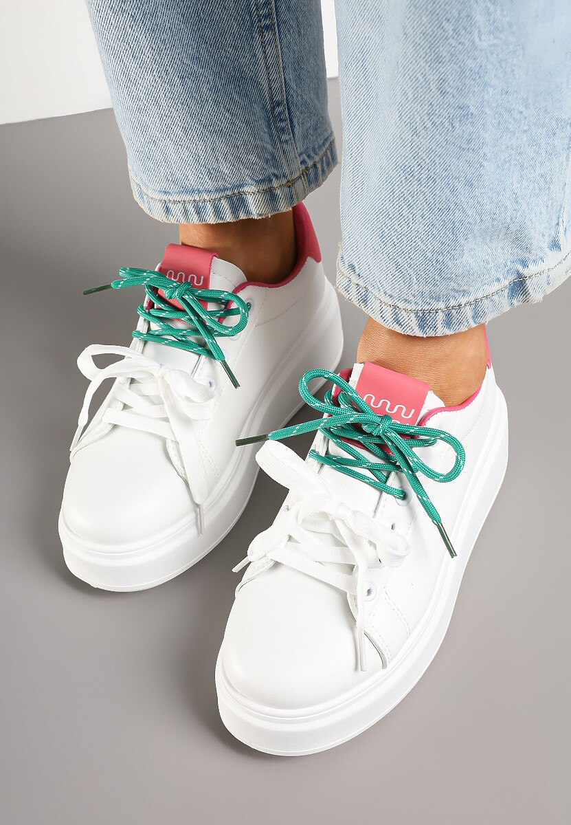 Biało-Różowe Sneakersy z Podwójnym Sznurowaniem Zdivoria