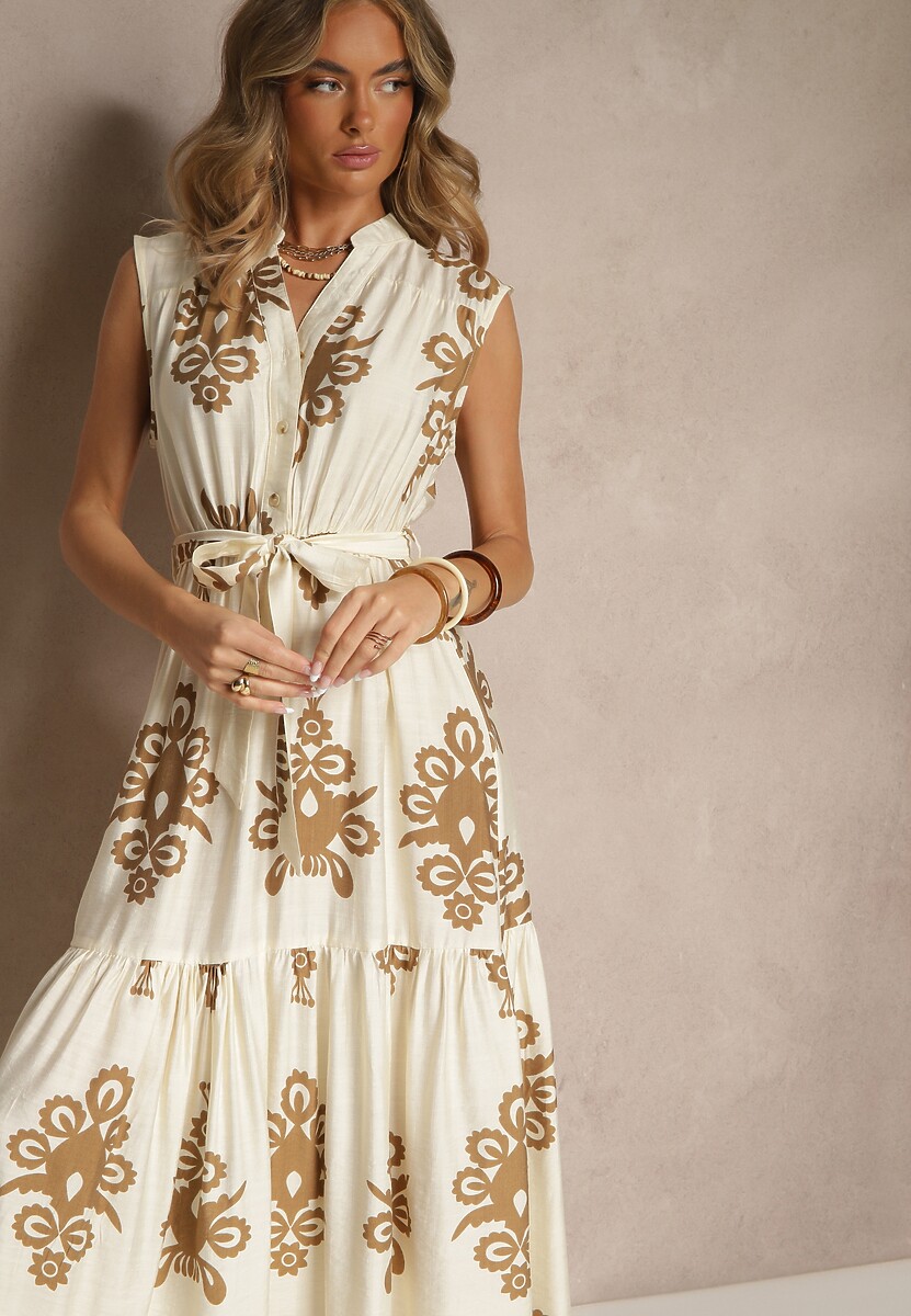 Czarna Wiskozowa Sukienka o Rozkloszowanym Kroju z Wiązanym Paskiem Mirasela