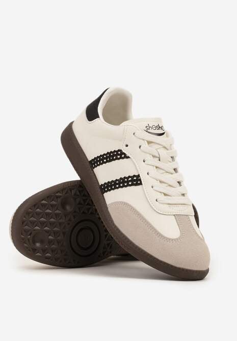 Beżowo-Czarne Sneakersy w Stylu Tenisówek z Geometrycznym Motywem Halonelle