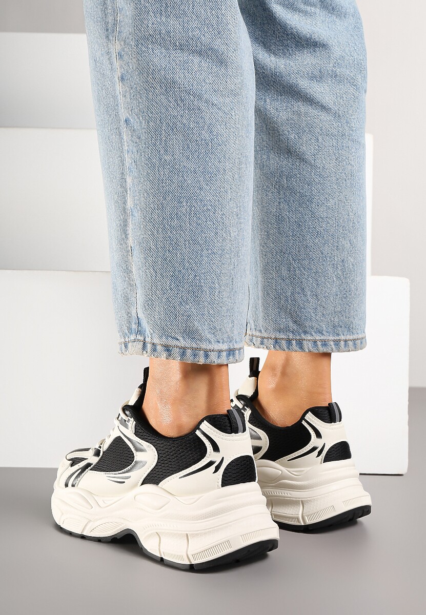 Beżowo-Czarne Sneakersy Vices na Platformie Ozdobione Tłoczeniem Natiselle