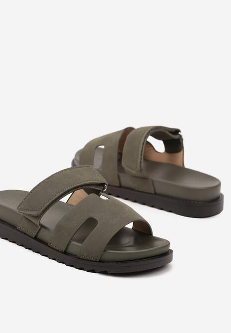 Zielone Klapki z Geometryczną Cholewką Tatosinea