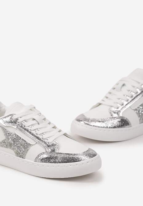 Srebrne Sneakersy z Brokatowymi Wstawkami i Gwiazdką Reniva