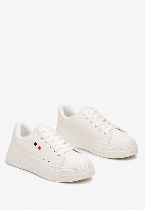 Białe Basicowe Sneakersy na Platformie Ozdobione Metalicznymi Wstawkami Vaiden