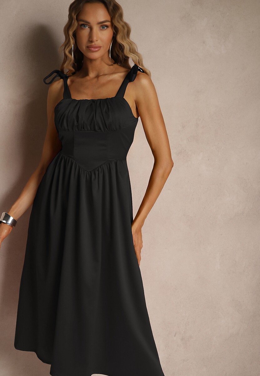 Różowa Sukienka Vices o Rozkloszowanym Kroju z Wiązanymi Ramiączkami Natirise