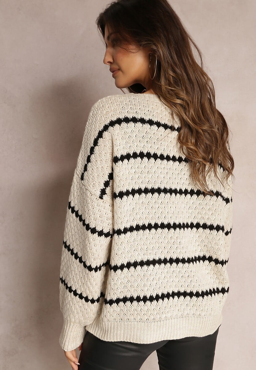 Jasnobeżowy Kardigan Zapinany w Paski Oullas