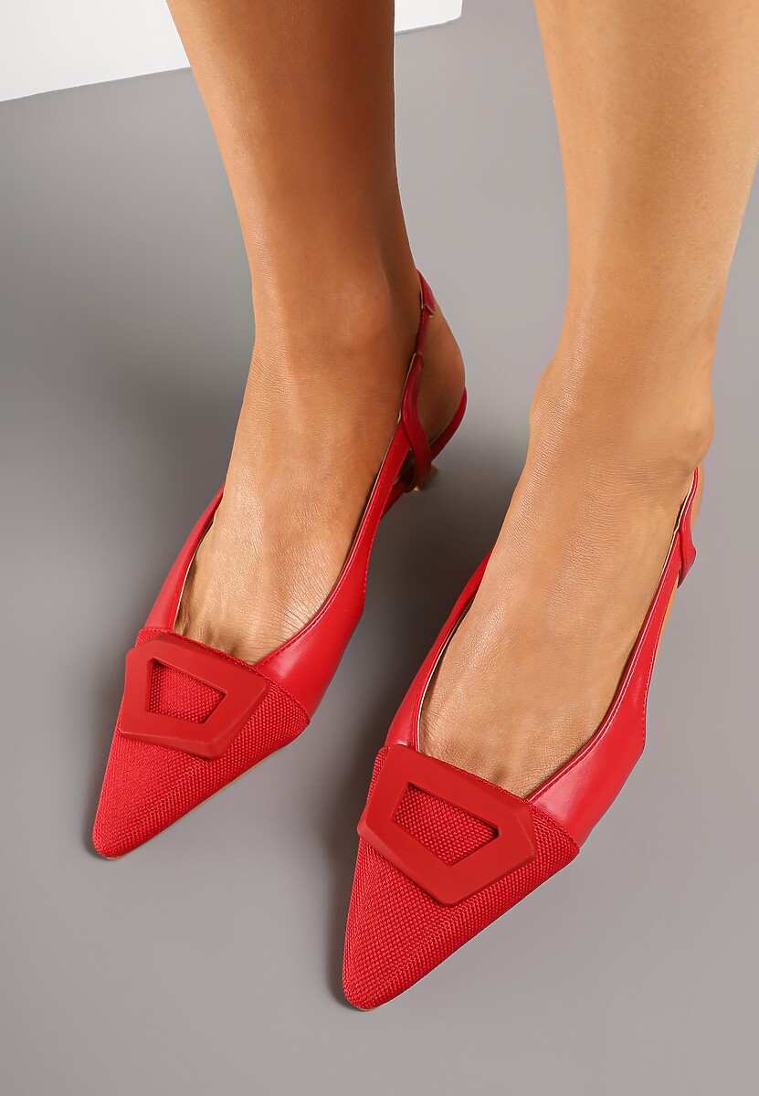 Czerwone Sandały na Kaczuszce z Noskiem w Szpic i Odkrytą Piętą Desaniella