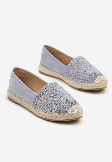 Niebieskie Espadryle z Ażurową Cholewką i Plecionką Sdivena