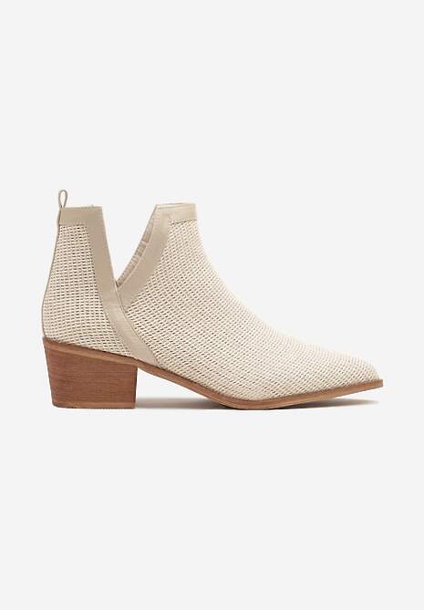 Beżowe Botki na Słupku Ozdobione Plecionką Farenia