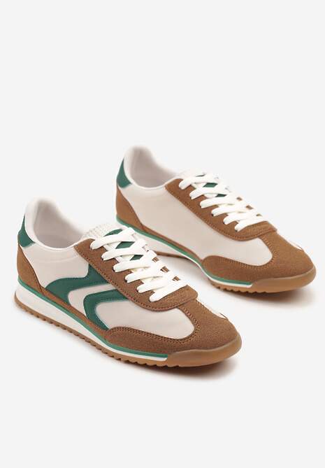 Brązowo-Zielone Sneakersy Tenisówki z Przeszyciami Julioria