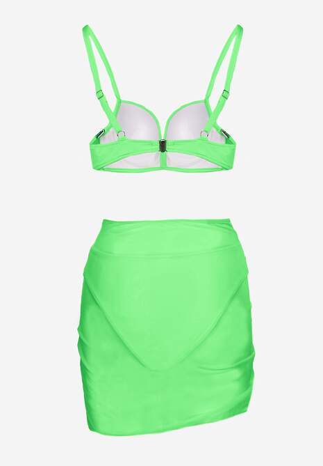 Zielone Bikini Majtki Typu Figi Marszczony Biustonosz i Pareo Natovena