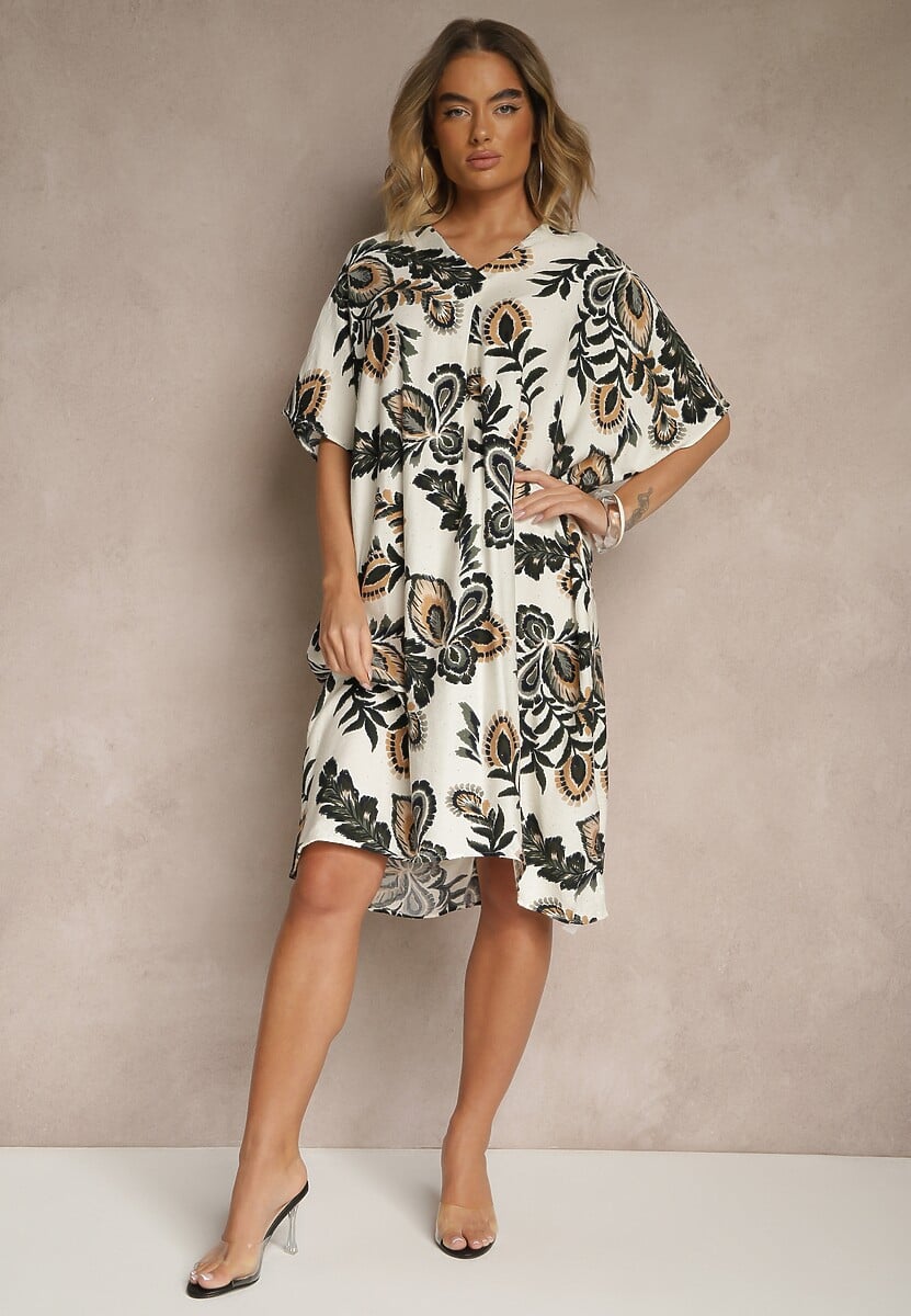 Niebieska Sukienka z Wiskozą Lnem i Cyrkoniami Sadevore