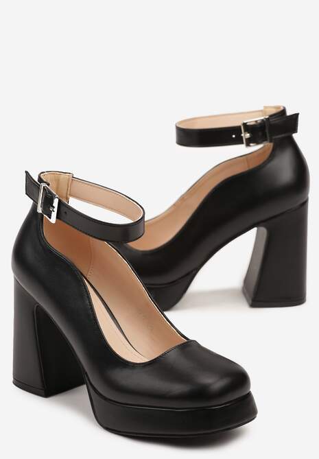 Czarne Czółenka na Stożkowym Słupku i Ozdobnym Paskiem Firirya