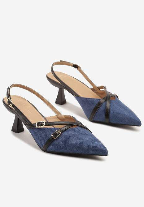 Niebiesko-Czarne Sandały Czółenka na Kaczuszce z Noskiem w Szpic i Odkrytą Piętą z Klamerką Arivissa