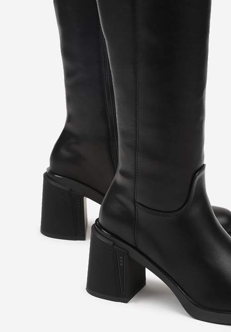 Czarne Kozaki VICES na Słupku ze Skóry Naturalnej Fezenna