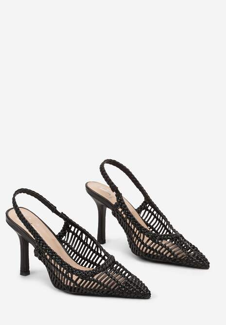 Czarne Czółenka z Plecioną Cholewką na Szpilce i Szpiczastym Noskiem Letto