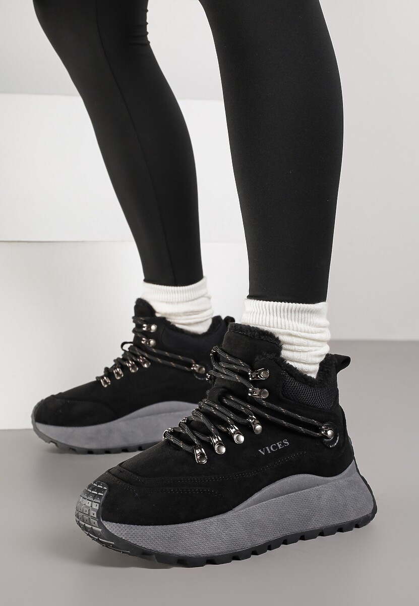 Czarne Sneakersy Śniegowce Vices na Platformie w Sportowym Stylu Nelsella