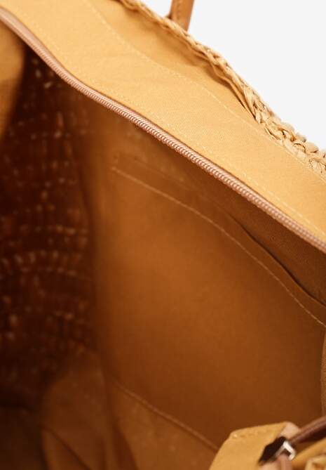 Beżowa Pleciona Torebka o Dużym Fasonie Tote w Stylu Boho Emerria