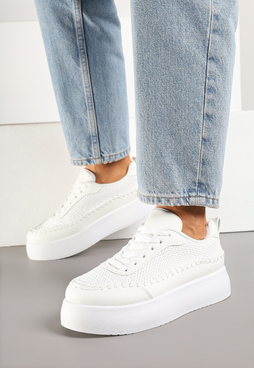 Białe Sneakersy na Platformie Ozdobione Plecionką Nilaraviela