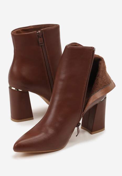 Brązowe Botki na Słupku Vices Ozdobione Przeszyciem Illvine