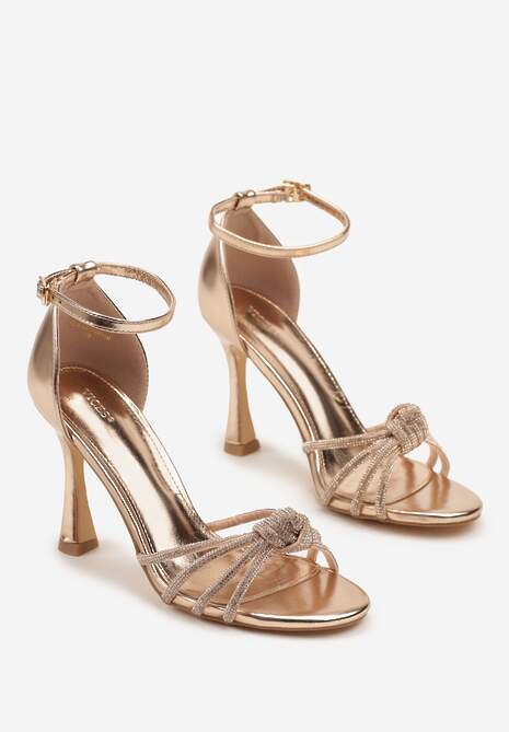 Szampańskie Sandały na Szpilce Vices z Supełkiem i Cyrkoniami Tallomea