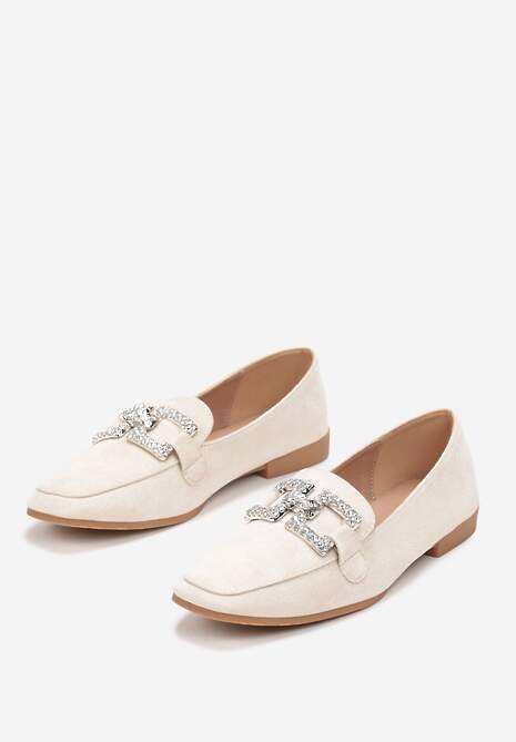 Beżowe Mokasyny z Klamerką w Cyrkonie Bile