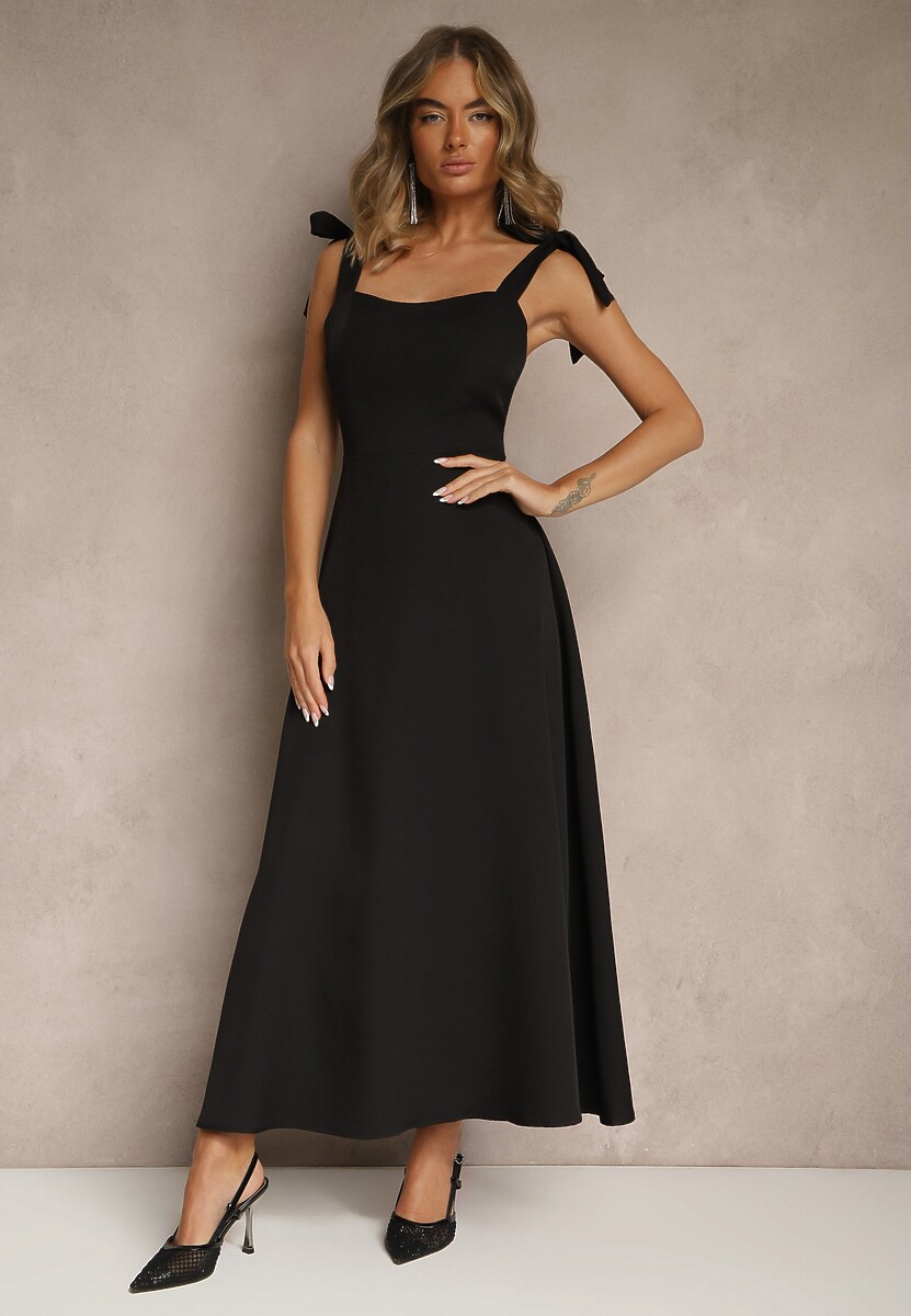 Beżowa Sukienka z Wiskozą o Rozkloszowanym Kroju z Wiązaniem Nilafeia