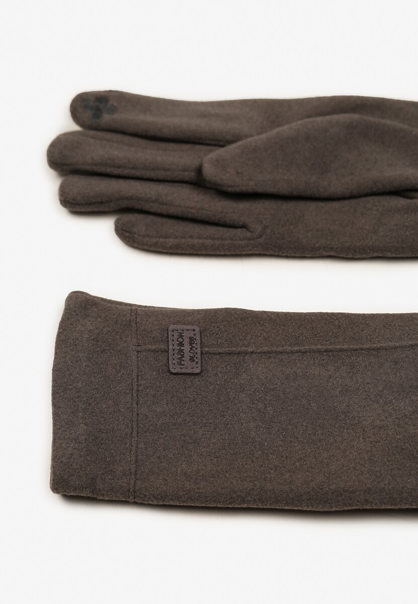 Szare Rękawiczki Zimowe z Bawełną Ozdobione Aplikacją Gralemi